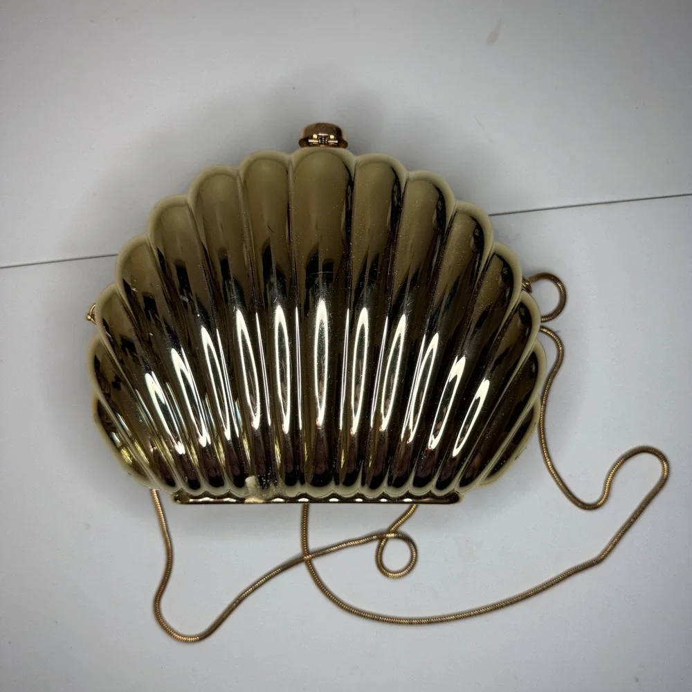 Gold Metallic Seashell Clutch Crossbody Bag Mermaid Shell Evening Purse